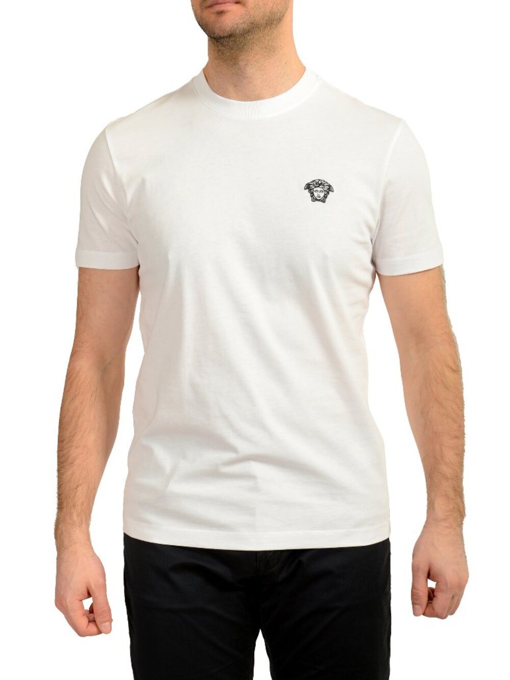 Versace Men's White Black Medusa Embroidery Short Sleeve T-Shirt US M IT 50